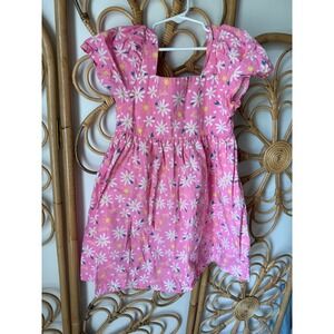 Barbie Girls Pink Daisy Floral Dress Puff Sleeve Smocked Back Size M 8 Mattel
